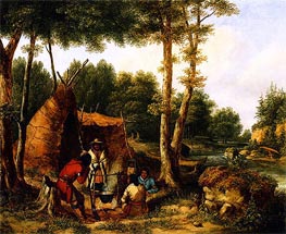 Indian Encampment by a River, c.1850 by Cornelius Krieghoff | Painting Reproduction