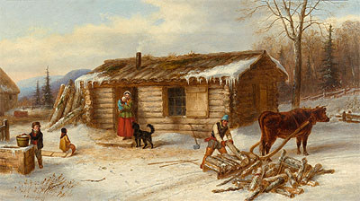 Habitant Homestead in Winter, c.1860 by Cornelius Krieghoff | Painting Reproduction