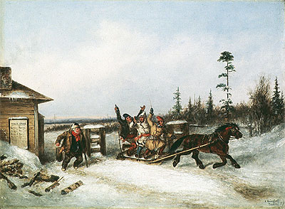 Running the Toll Gate, 1857 by Cornelius Krieghoff | Painting Reproduction