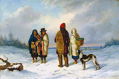 Indians in a Snowy Landscape, c.1847/48 by Cornelius Krieghoff | Painting Reproduction