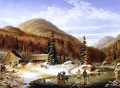 Winter Scene in the Laurentians - The Laval River, 1867 | Cornelius Krieghoff | Painting Reproduction