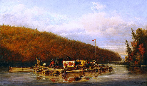 Crossing Cattle for Lumbering Purposes, 1862 | Cornelius Krieghoff | Gemälde Reproduktion