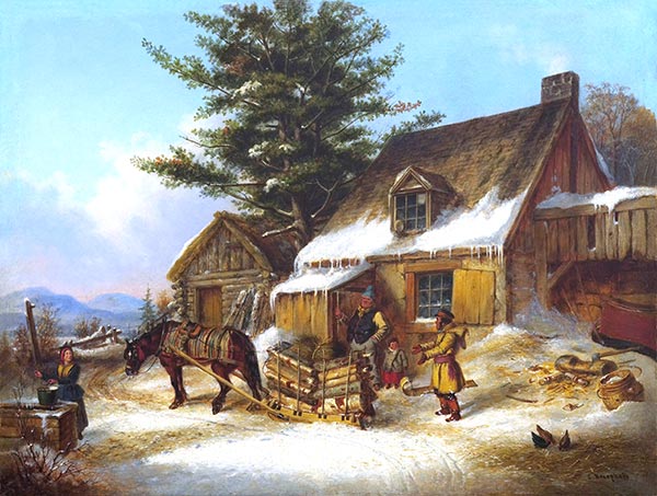 Bargaining for a Load of Wood, 1860 | Cornelius Krieghoff | Gemälde Reproduktion