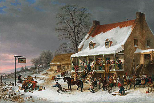 Breaking up of a Country Ball in Canada, Early Morning, 1857 | Cornelius Krieghoff | Painting Reproduction