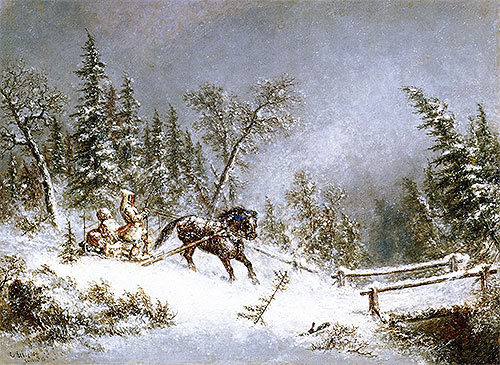 Winter Scene, Blizzard | Cornelius Krieghoff | Painting Reproduction
