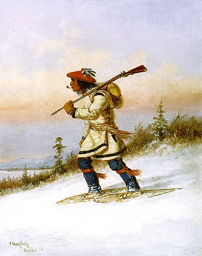 Indian Trapper on Snowshoes, 1858 | Cornelius Krieghoff | Gemälde Reproduktion