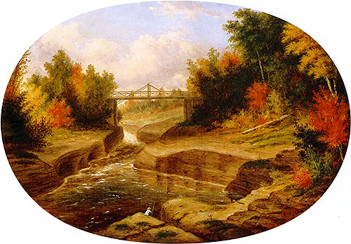 Dery's Bridge, Salmon Leap, Jacques Cartier River, 1863 | Cornelius Krieghoff | Painting Reproduction
