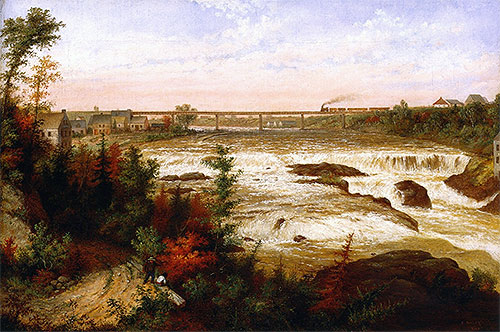 The Tubular Bridge at St. Henry'a Falls, 1858 | Cornelius Krieghoff | Gemälde Reproduktion