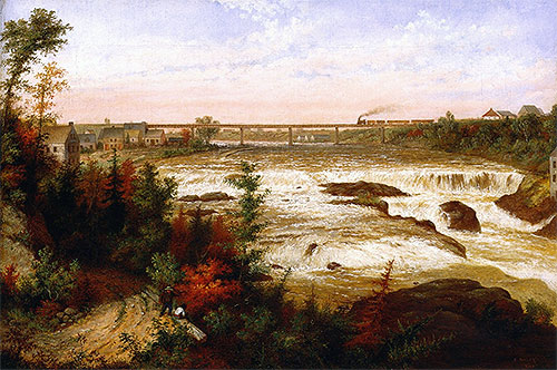 Die Röhrenbrücke bei den St. Henry'a Wasserfällen | Cornelius Krieghoff | Gemälde Reproduktion