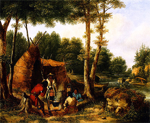 Indian Encampment by a River, c.1850 | Cornelius Krieghoff | Painting Reproduction