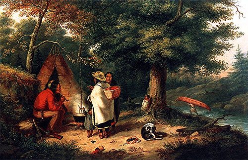 Ein Caughnawaga-Indianer-Lager an einem Portage | Cornelius Krieghoff | Gemälde Reproduktion