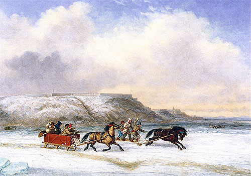 Schlittenrennen auf dem Sankt-Lorenz-Strom bei Québec | Cornelius Krieghoff | Gemälde Reproduktion