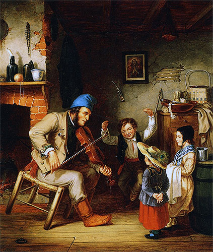 Fiddler and Boy Doing Jig, 1852 | Cornelius Krieghoff | Gemälde Reproduktion