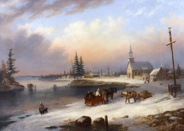 Village Scene in Winter, 1850 | Cornelius Krieghoff | Painting Reproduction