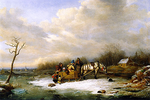 Habitant Family with Horse and Sleigh, 1850 | Cornelius Krieghoff | Painting Reproduction