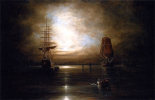 Marine View - Moonlight, c.1845 | Cornelius Krieghoff | Painting Reproduction