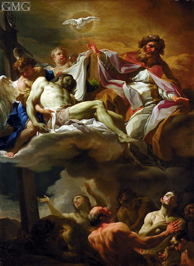 Die Dreifaltigkeit mit Seelen im Fegefeuer, c.1743 | Corrado Giaquinto | Gemälde Reproduktion