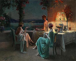 Three Women on the Terrace, undated by Delphin Enjolras | Painting Reproduction