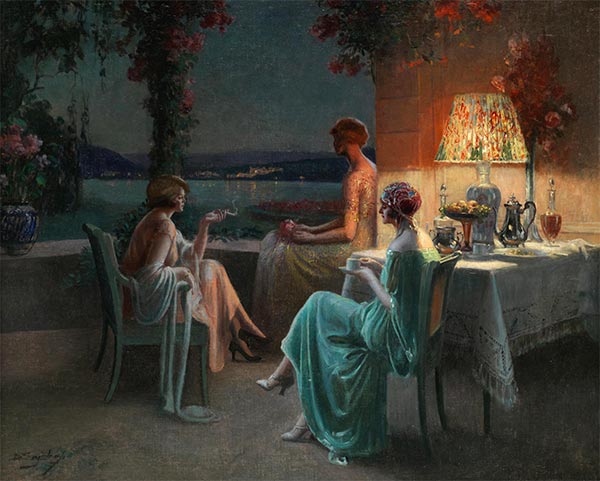 Drei Frauen auf der Terrasse, n.d. | Delphin Enjolras | Gemälde Reproduktion