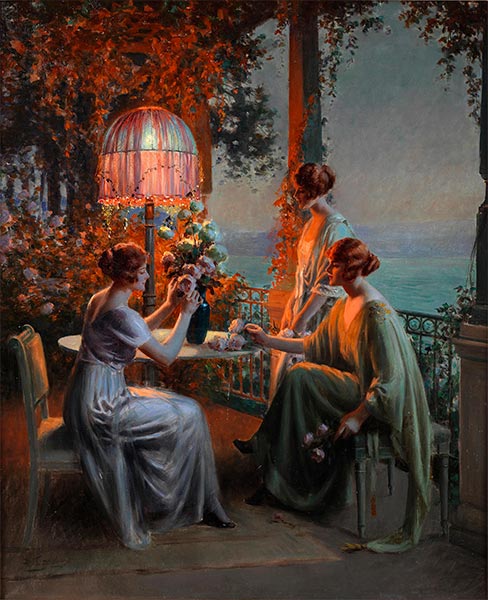 Elegant on the Moonlit Terrace, undated | Delphin Enjolras | Painting Reproduction