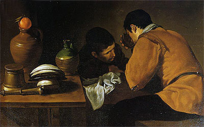 Two Men at Table | Velazquez | Painting Reproduction