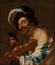 Violin Player with a Wine Glass, 1623 by Dirck van Baburen | Painting Reproduction