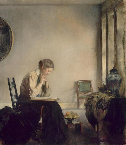 Mädchen liest, 1909 | Edmund Charles Tarbell | Gemälde Reproduktion