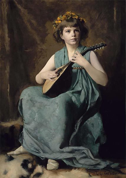Marion Hiller Fenno at Nine as Mandolinata, c.1887/88 | Edmund Charles Tarbell | Painting Reproduction