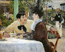 The Garden of Pere Lathuille, 1879 by Manet | Painting Reproduction