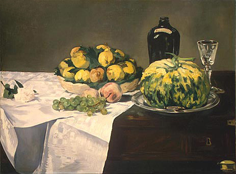 Still Life with Melon and Peaches, c.1866 by Manet | Painting Reproduction