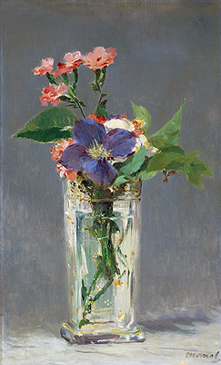 Pinks and Clematis in a Crystal Vase, c.1882 by Manet | Painting Reproduction