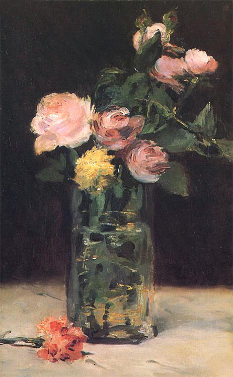 Roses in a Glass Vase, 1883 by Manet | Painting Reproduction