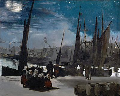 Moonlight over Boulogne Harbor, 1869 by Manet | Painting Reproduction