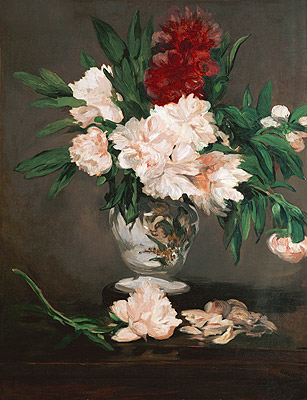 Peonies in a Vase on a Stand, 1864 by Manet | Painting Reproduction