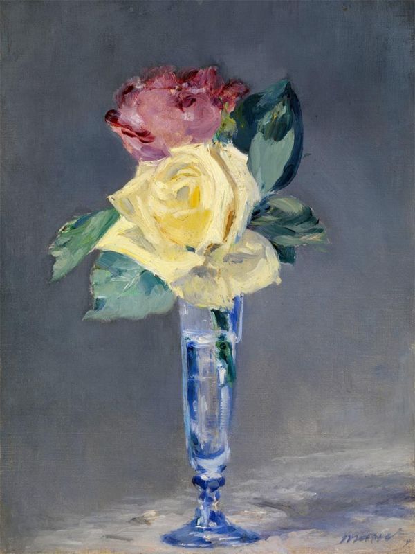 Roses in a Champagne Glass, c.1882 by Manet | Painting Reproduction