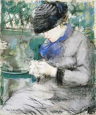 Girl Sitting in the Garden (Knitting), 1879 | Manet | Gemälde Reproduktion