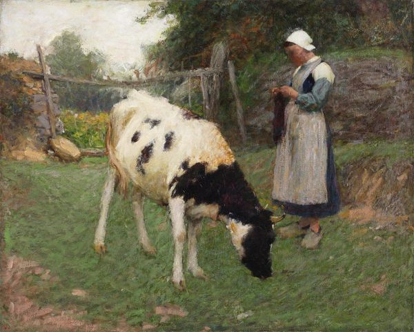 Holland Peasant with Cow, c.1890 | Edward Henry Potthast | Painting Reproduction