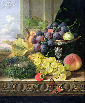 Still Life of Fruit, a Tazza and a Bird's Nest, undated | Edward Ladell | Painting Reproduction