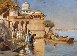 Entlang der Ghats, Mathura, c.1880 von Edwin Lord Weeks | Gemälde-Reproduktion