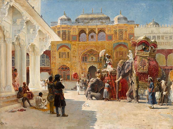 Die Ankunft von Prinz Humbert, dem Rajah, im Bernsteinpalast, c.1888 | Edwin Lord Weeks | Gemälde Reproduktion