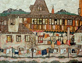 Haus mit trocknender Waesche, 1917 von Schiele | Gemälde-Reproduktion