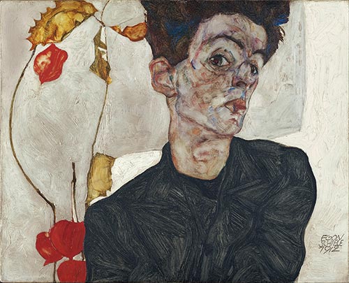 Self-Portrait with Physalis, 1912 | Schiele | Painting Reproduction