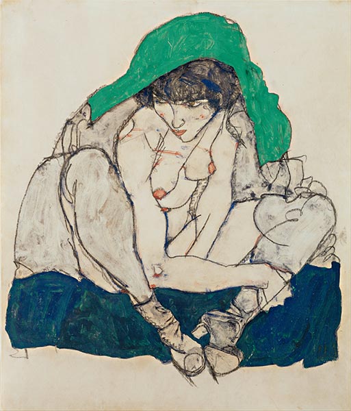 Crouching Woman with Green Headscarf, 1914 | Schiele