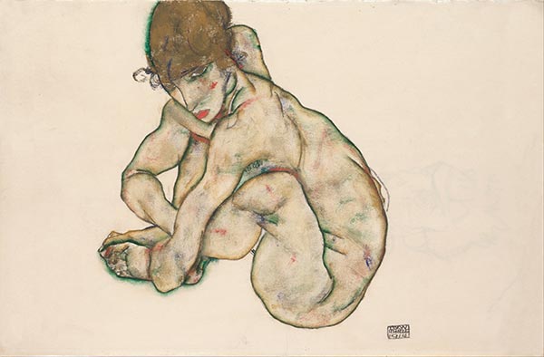 Crouching Nude Girl, 1914 | Schiele | Painting Reproduction