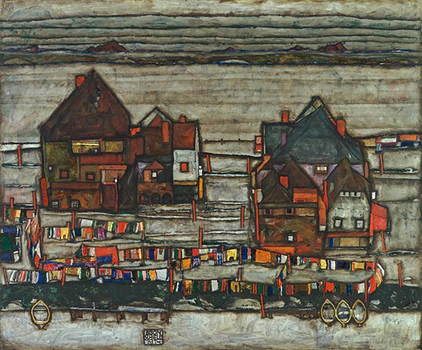 Houses with Laundry (Vorstadt - Suburb II), 1914 | Schiele | Painting Reproduction