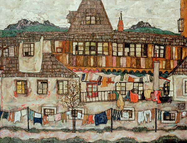 Haus mit trocknender Waesche, 1917 | Schiele | Gemälde Reproduktion