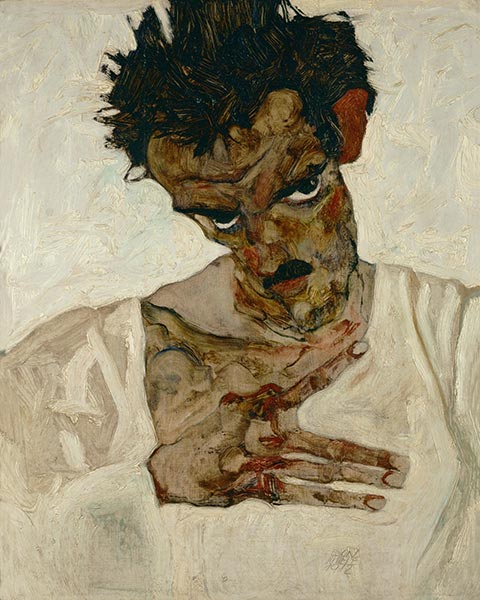 Self-Portrait with Bent Head, 1912 | Schiele | Painting Reproduction