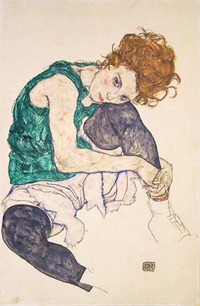Seated Woman with Bent Knees, 1917 | Schiele | Painting Reproduction