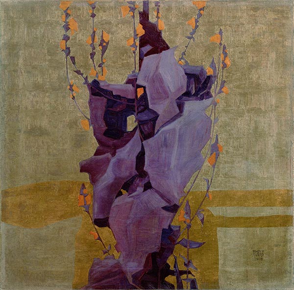 Stylized Flower on a Decorative Background | Schiele | Painting Reproduction