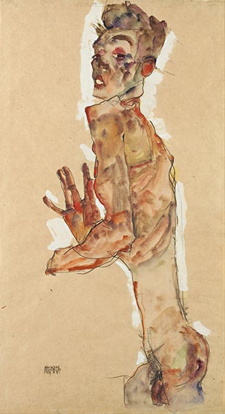 Selbstdarstellung mit gespreizten Fingern, 1911 | Schiele | Gemälde Reproduktion